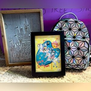 Disney Bundle - Epcot backpack, castle tin frame, and framed art print